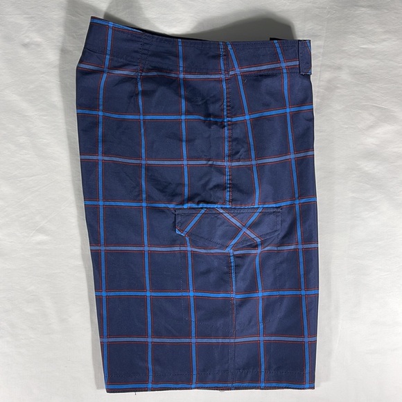 Old Navy mens navy/lt blue/red large checkered swim trunks board shorts - size L - Picture 8 of 10